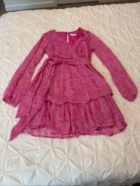 Pink Tiered Dress with Self-Tie Waist